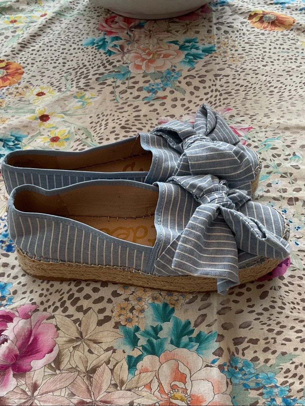 Sam Edelman Ciara Blue White Striped Bow Espadrilles